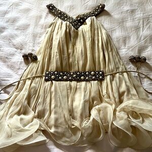 Azeeza Chiffon V-Neck Embellished Dress with Belt